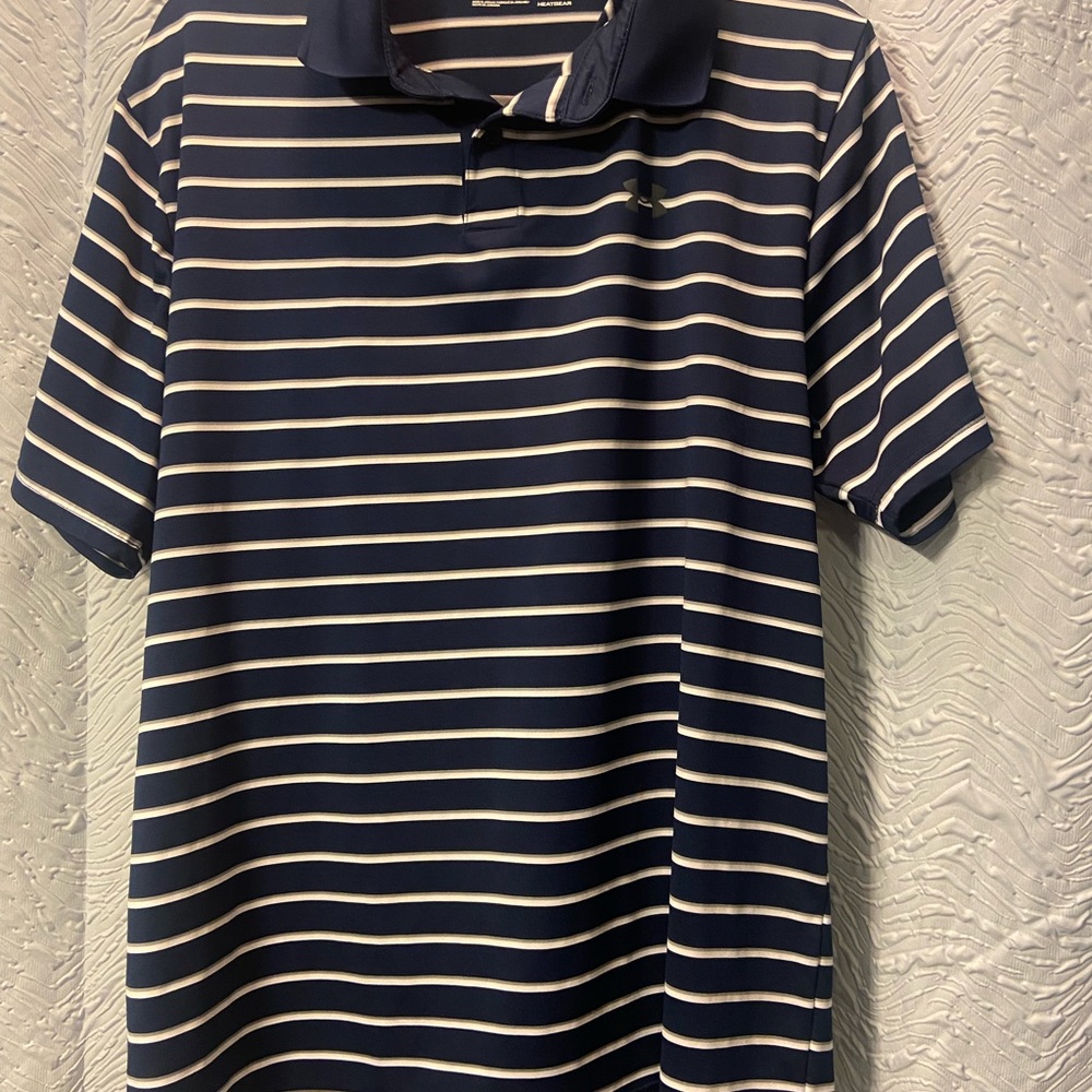 Under Armour Navy and White Striped Polo Shirt